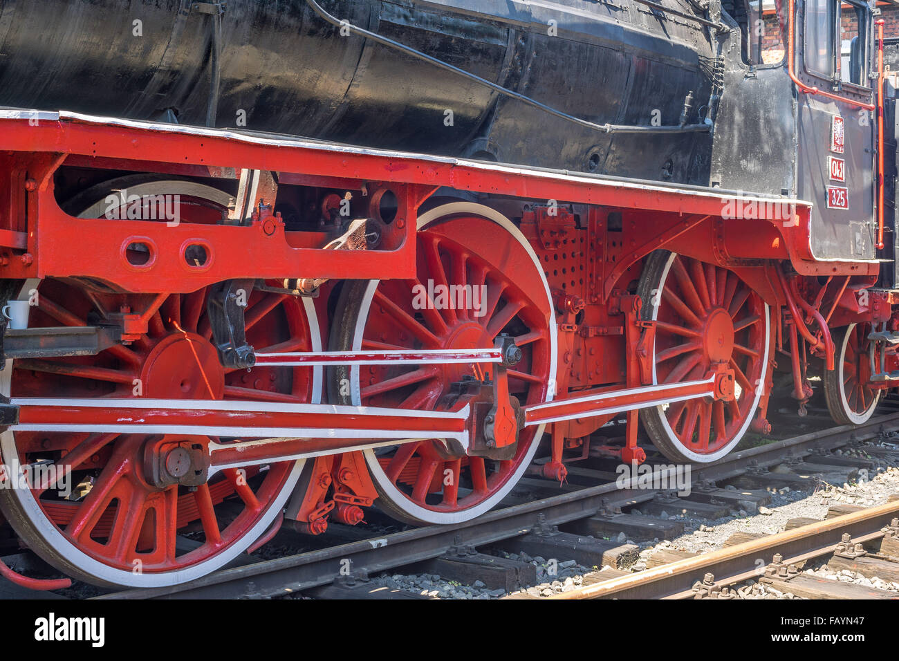 Räder und Antriebs-Mechanismus der Lokomotive Stockfoto