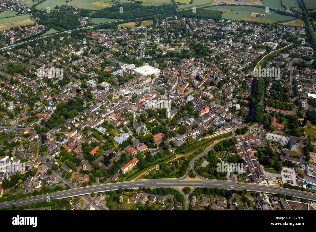 Luftbild mit Blick auf die Stadt von Kamen, Kamen, Ruhrgebiet