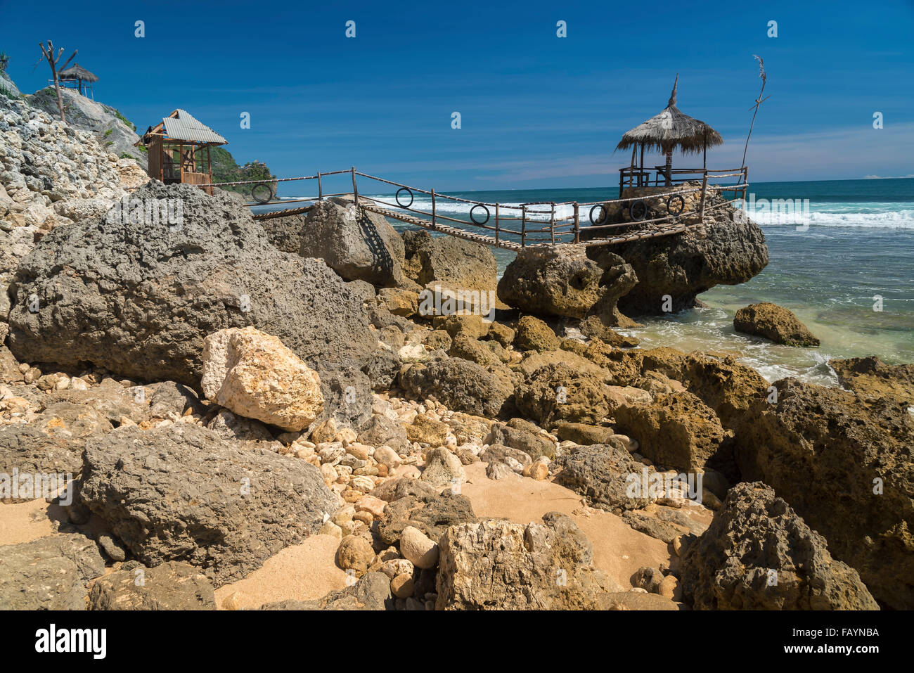 Idyllische Ort am Strand, in der Nähe von Pulang Sawai Strand, Java, Indonesien Stockfoto