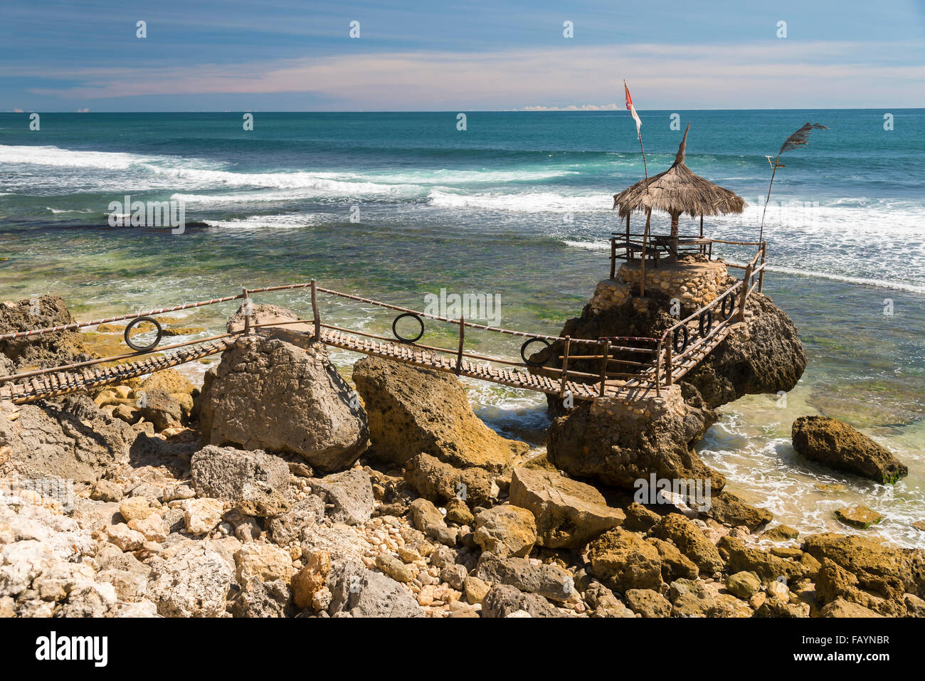 Idyllische Ort am Strand, in der Nähe von Pulang Sawai Strand, Java, Indonesien Stockfoto