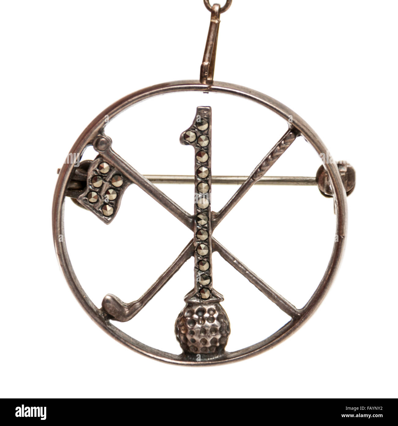 Vintage Sterling Silber "Hole-in-One" Golf Brosche / award Stockfoto