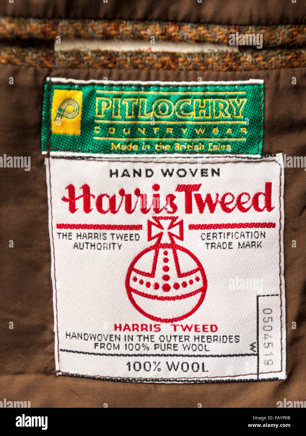 Jahrgang Anfang 1960 Harris Tweed-Jacke (100 % Schurwolle) von Pitlochry Countrywear, handgewebte in der äußeren Hebredes. Stockfoto