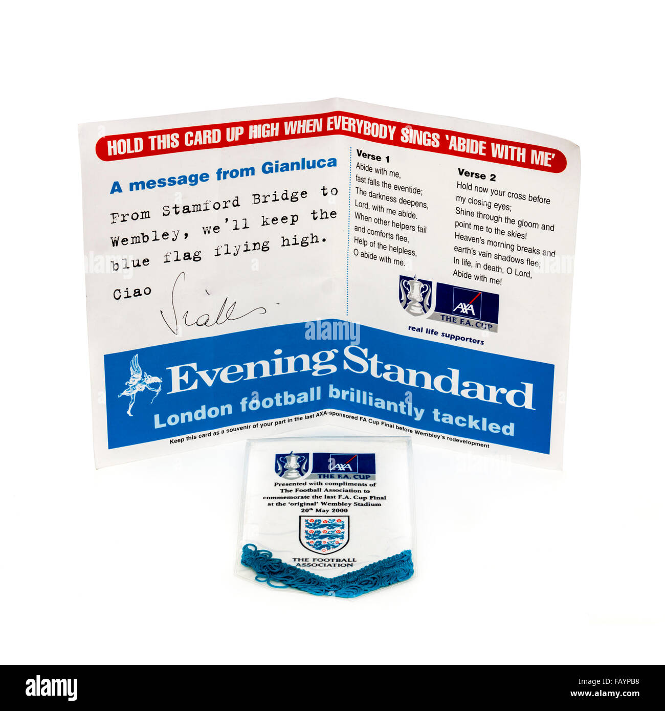 Erinnerungsstücke aus dem letzten jemals gespielt F.A.-Cup-Finale im Original Wembley-Stadion am 20. Mai 2000 Stockfoto