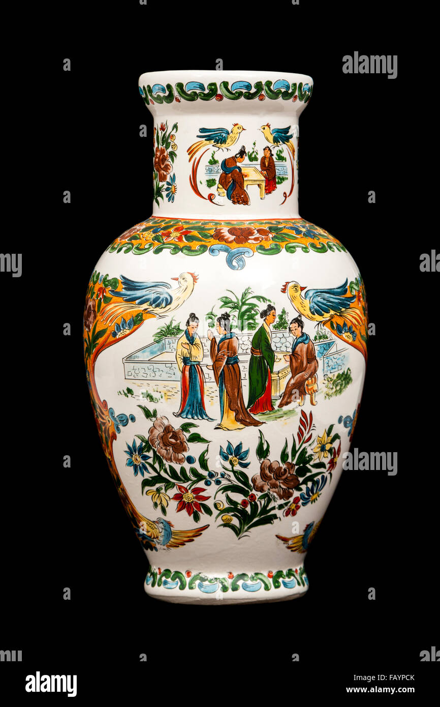 Antike japanische oder chinesische hand bemalte Keramik vase Stockfoto