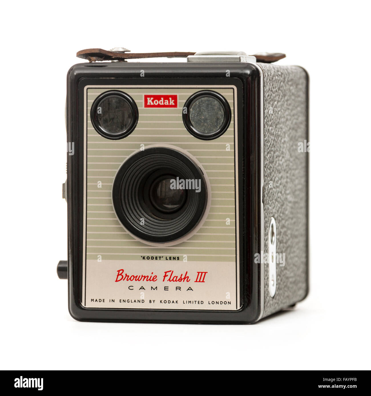 Ende der 50er Jahre Kodak Brownie Six-20 Flash III Box Filmkamera, made in Harrow, England zwischen 1957-1960. Stockfoto
