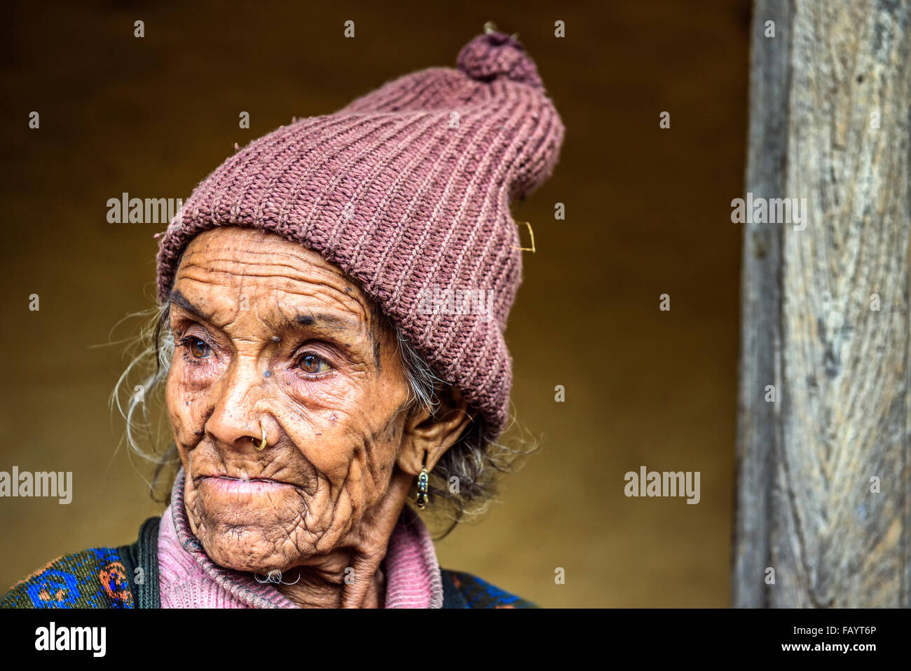 Porträt einer sehr alten Frau Bauer Stockfoto
