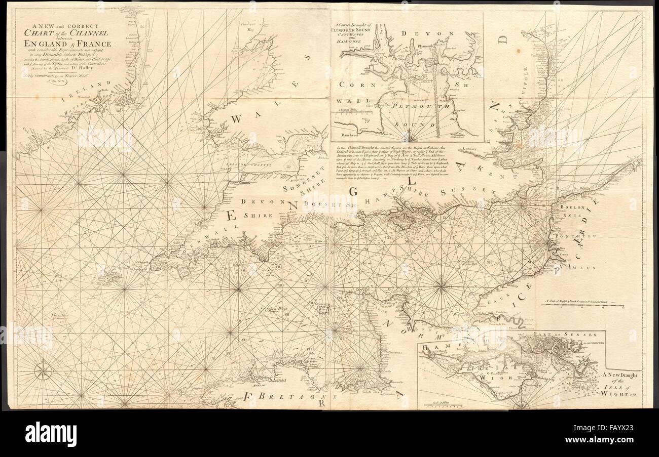 Eine neue & korrekte Diagramm des Kanals zwischen England & Frankreich. COLLINS c1774 Karte Stockfoto