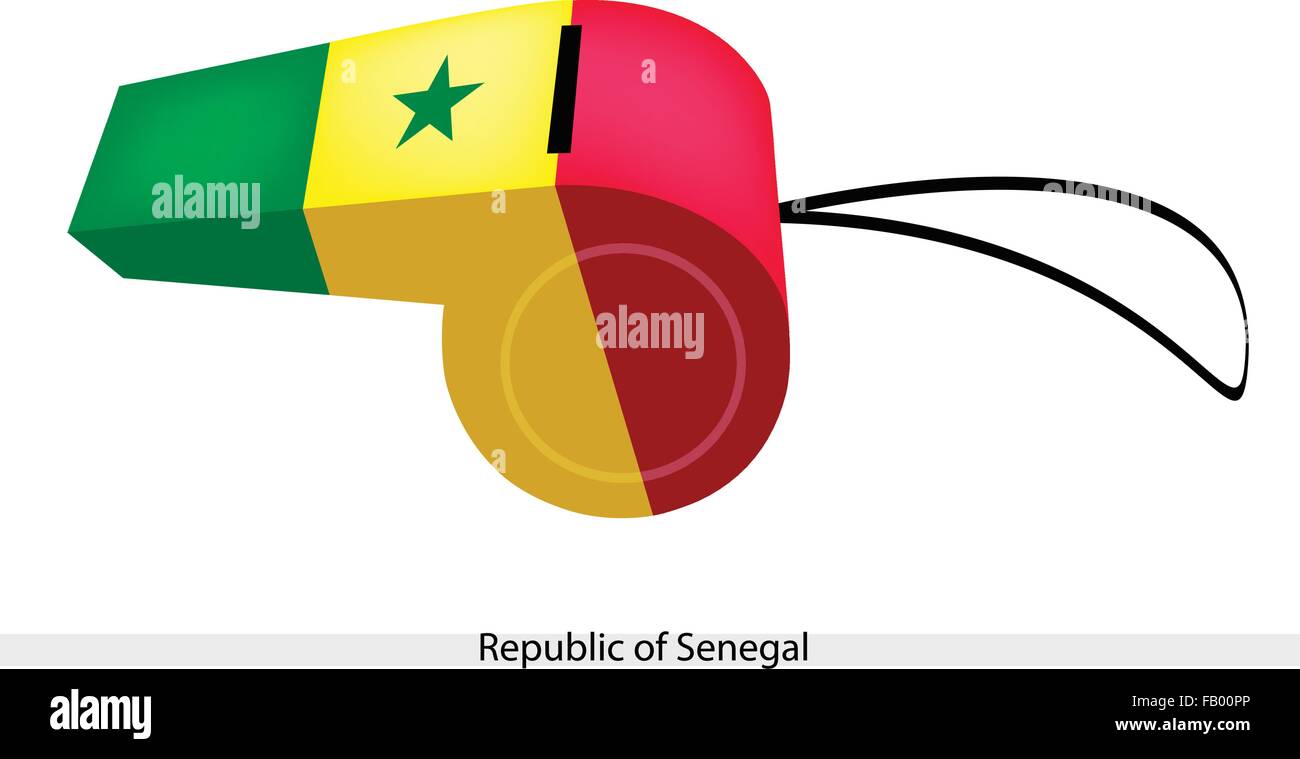 Ein Beispiel für eine vertikale grüne, gelbe und rote Bänder aufgeladen mit einem grünen Stern der Republik Senegal Fahne auf einen Pfiff Stock Vektor