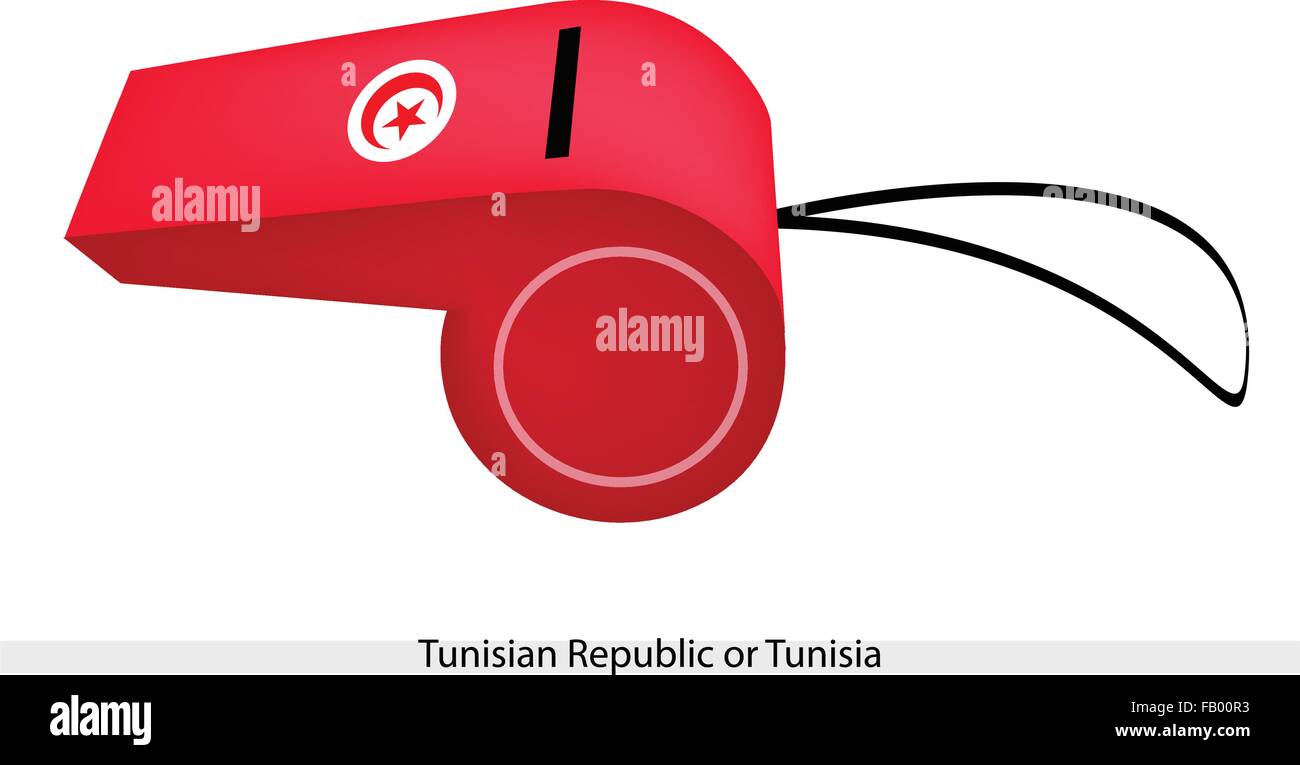 Ein weißer Kreis mit einem fünfzackigen Stern und Halbmond im roten Feld der Tunesischen Republik oder Tunesien Flagge auf eine Pfeife, T Stock Vektor