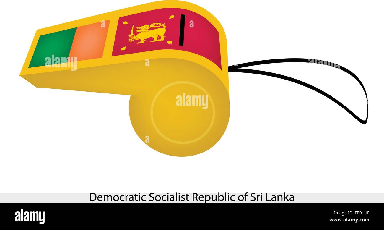 Ein Löwe hält A Schwert auf dunklen Rot rechteckig mit Vertical Green und Orange Streifen auf ein gelbes Feld Sri Lanka Flagge auf A W Stock Vektor