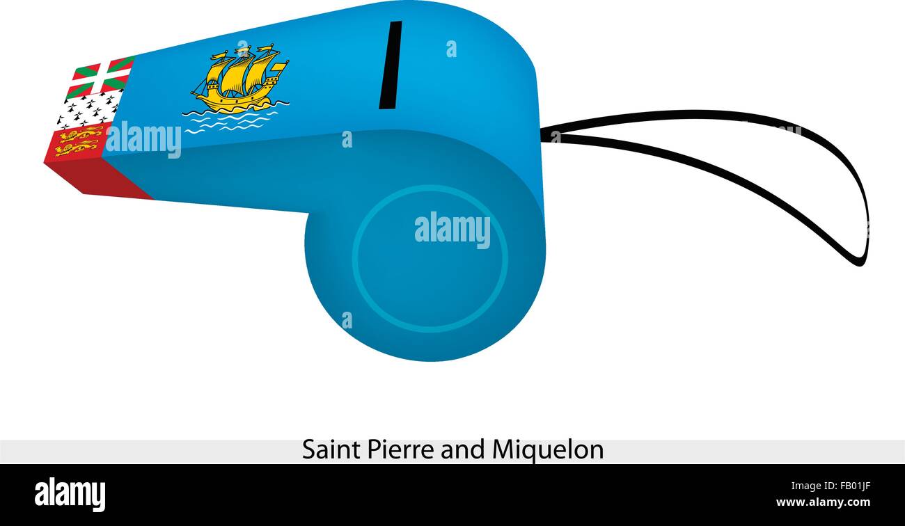 Eine Illustration von Saint-Pierre und Miquelon Kennzeichen auf einen Pfiff, der Sport-Konzept und politisches Symbol. Stock Vektor