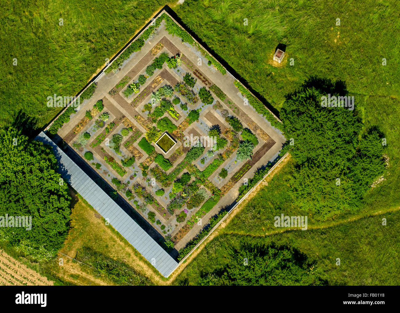 Luftaufnahme, Kunst Garten, das Projekt von Karl-Heinrich Müller, Kunstsammler, Langen Foundation, ehemaliger NATO-Stützpunkt Stockfoto
