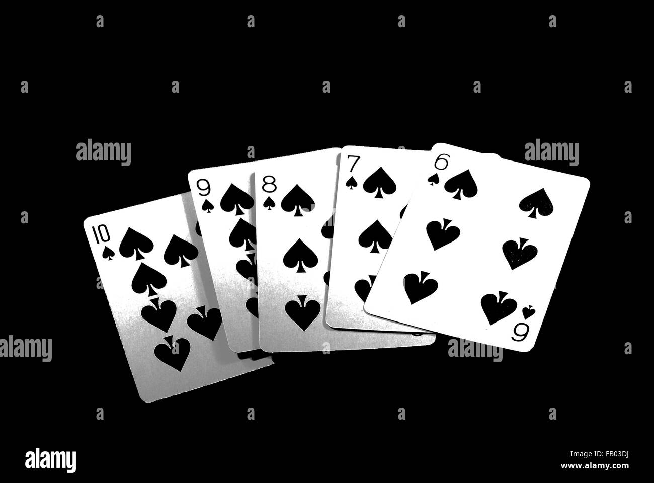 Karten, Pokerhand, Poker, laufen bündig, Gewinn, Glücksspiel Stockfoto
