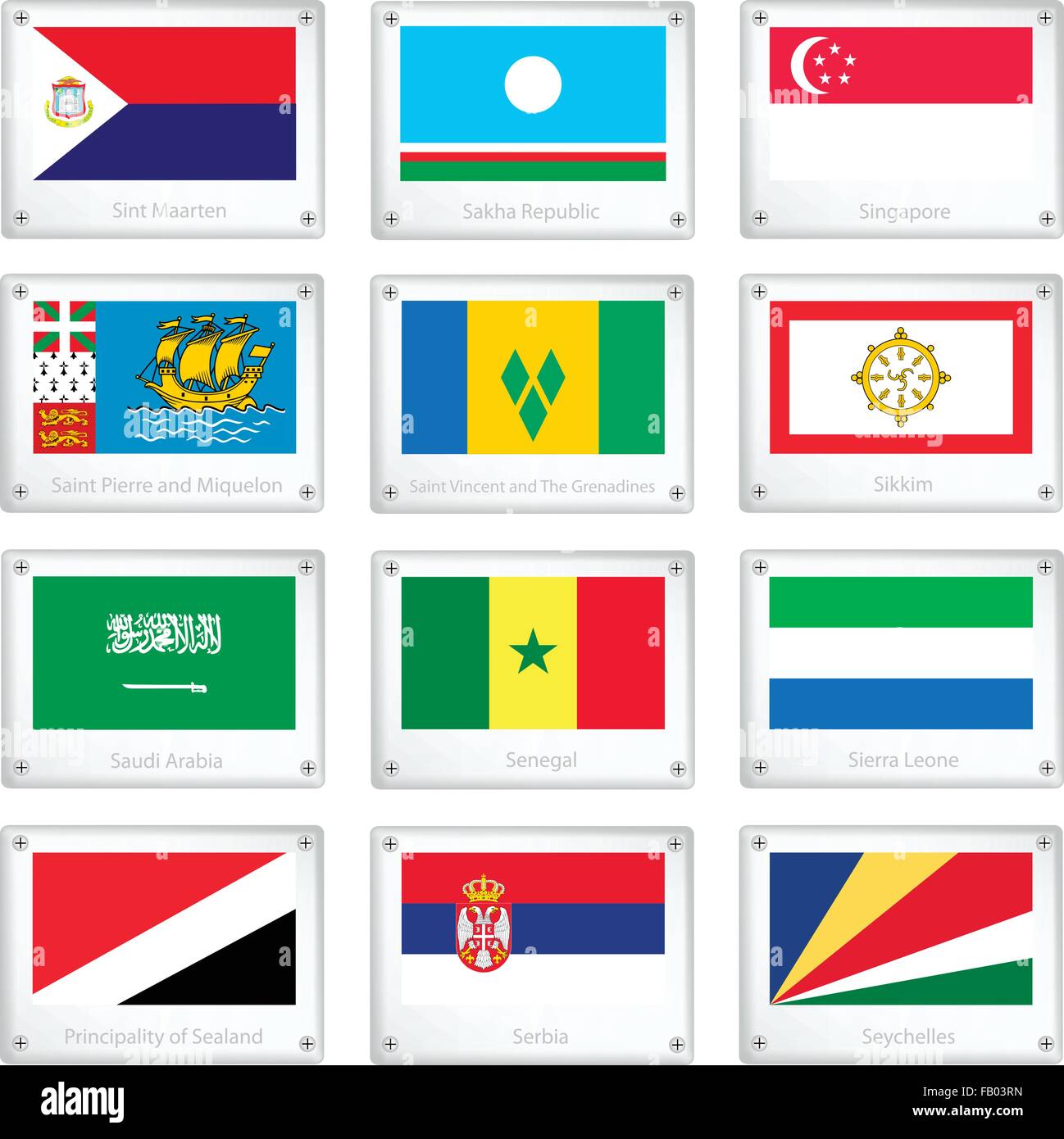 Nationalflaggen von Sint Maarten, Sacha, Singapur, Saint Pierre und Miquelon, Saint Vincent und die Grenadinen, Sikkim, Saudi-Ara Stock Vektor