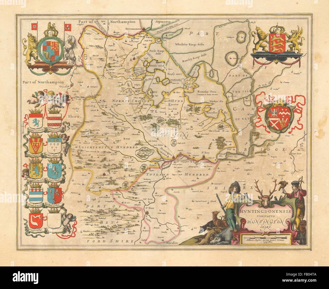 HUNTINGDONSHIRE. "Huntingdonensis Comitatus County" von JANSSON 1646 Karte Stockfoto