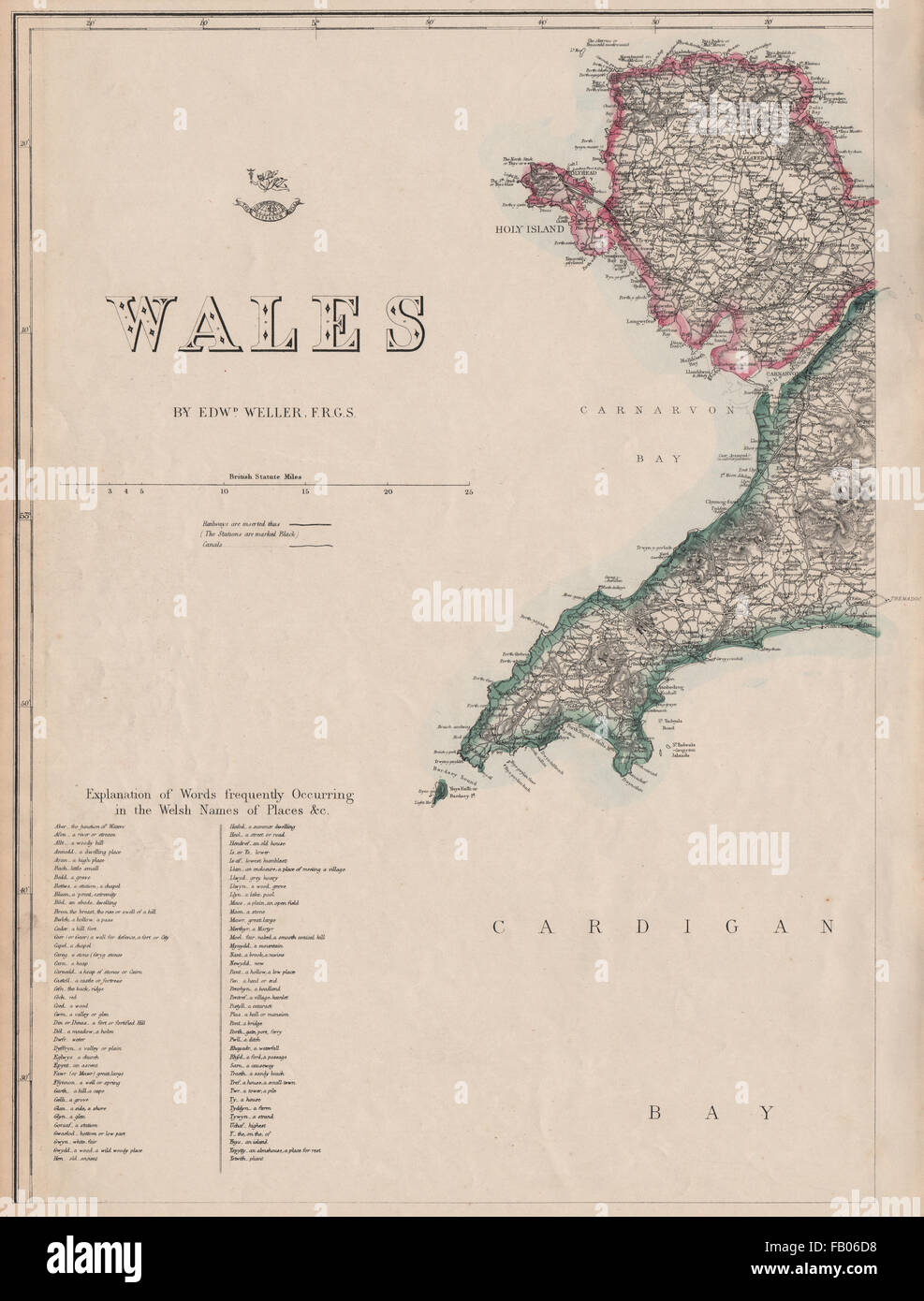 WALES NORTH WEST Anglesey Lleyn/Llyn Halbinsel Welsh Placenames WELLER, 1862-Karte Stockfoto