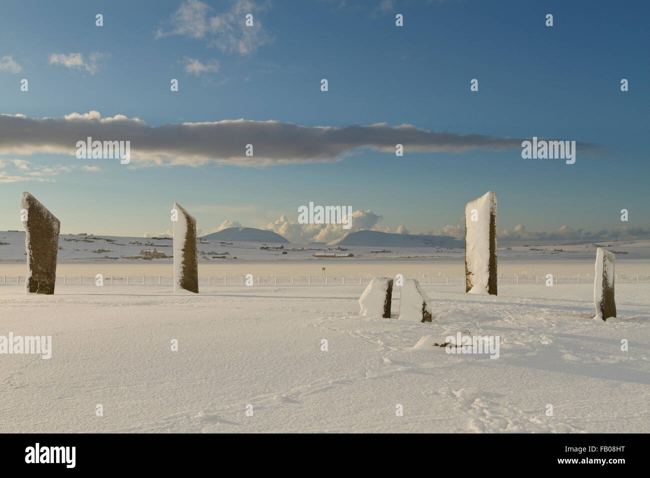 Steinen von Stenness im Winter, Orkney Stockfoto