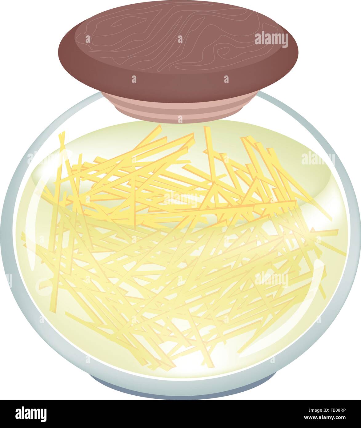 Illustration der leckeren eingelegten Ingwer Julienne Wurzeln in Essig und Zucker in einem Glas Jar isolierten auf weißen Hintergrund. Stock Vektor