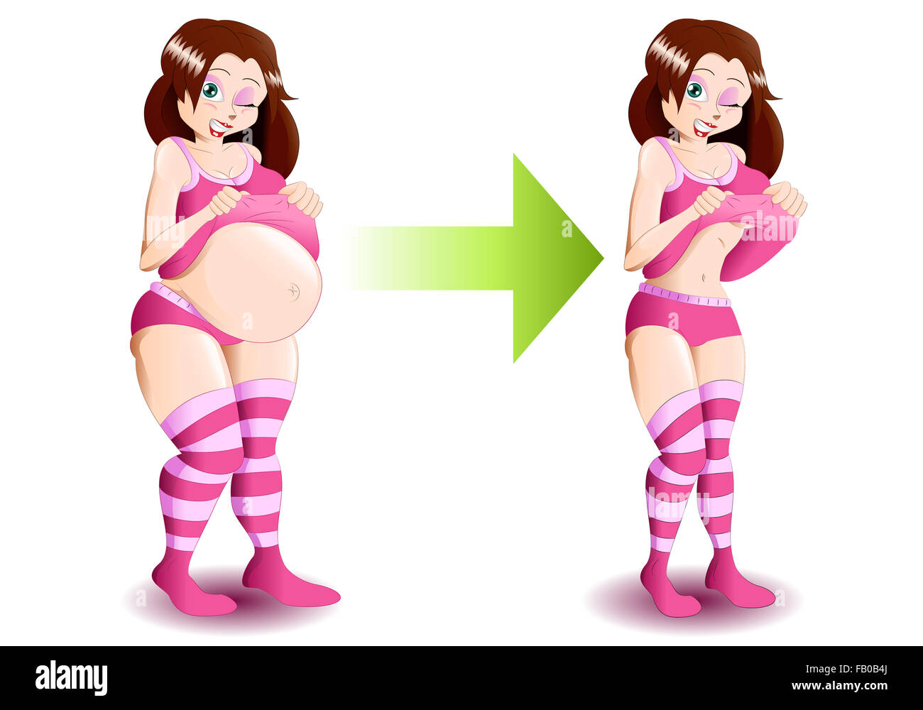 Abbildung von dem gleichen Mädchen, fat und slim - Gewichtsverlust, Ernährung, positive Veränderung Konzepte Stockfoto