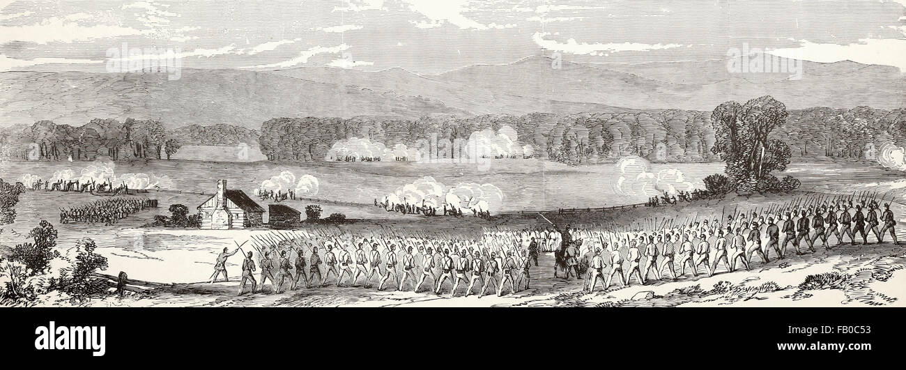 Schlacht von Cross Keys, 8. Juni 1862 - Center und Front der Bundeswehr in der Verlobung, USA Bürgerkrieg Stockfoto