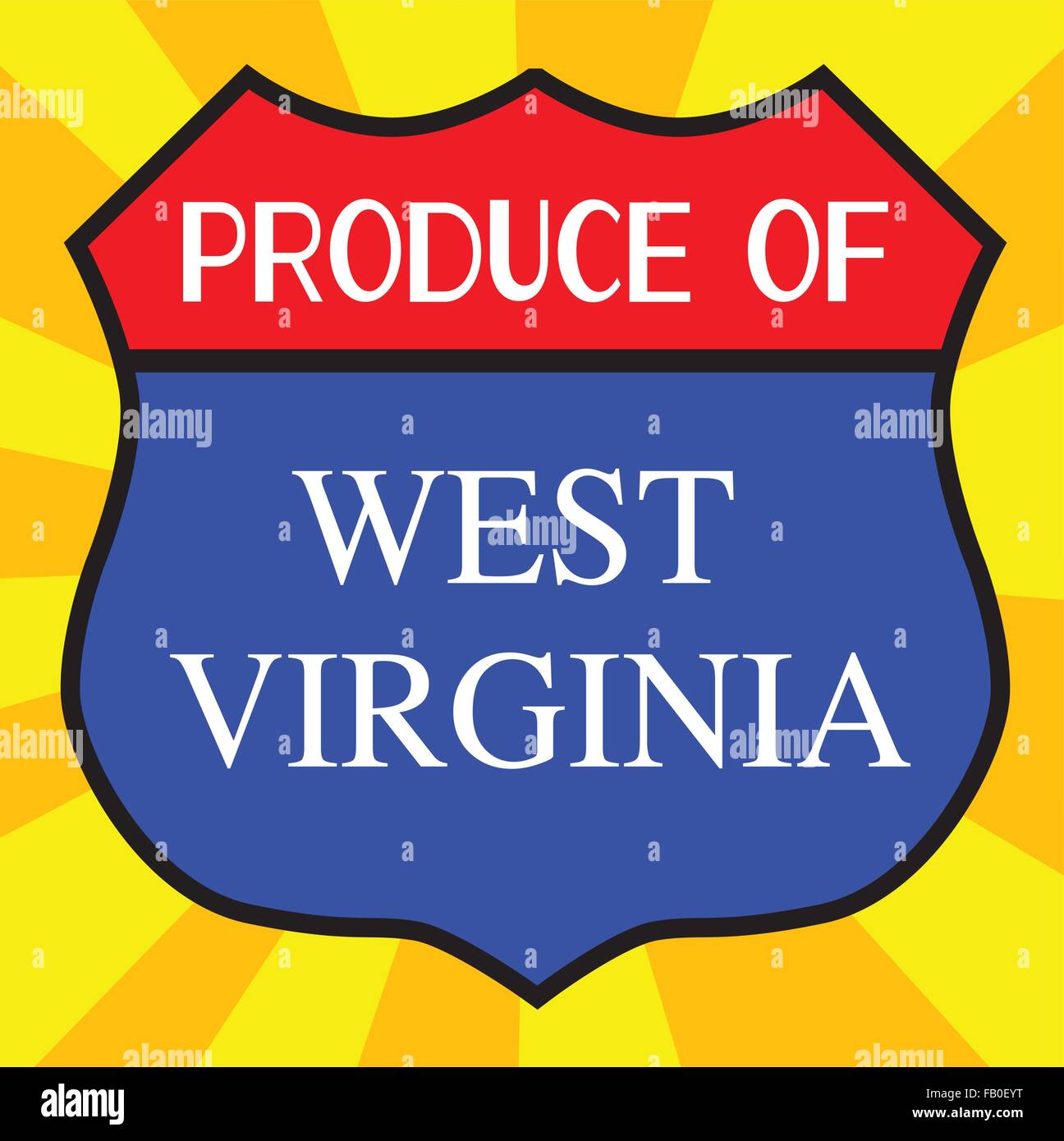 Route 66 Stil Verkehrszeichen mit der Legende produzieren von West Virginia Stock Vektor