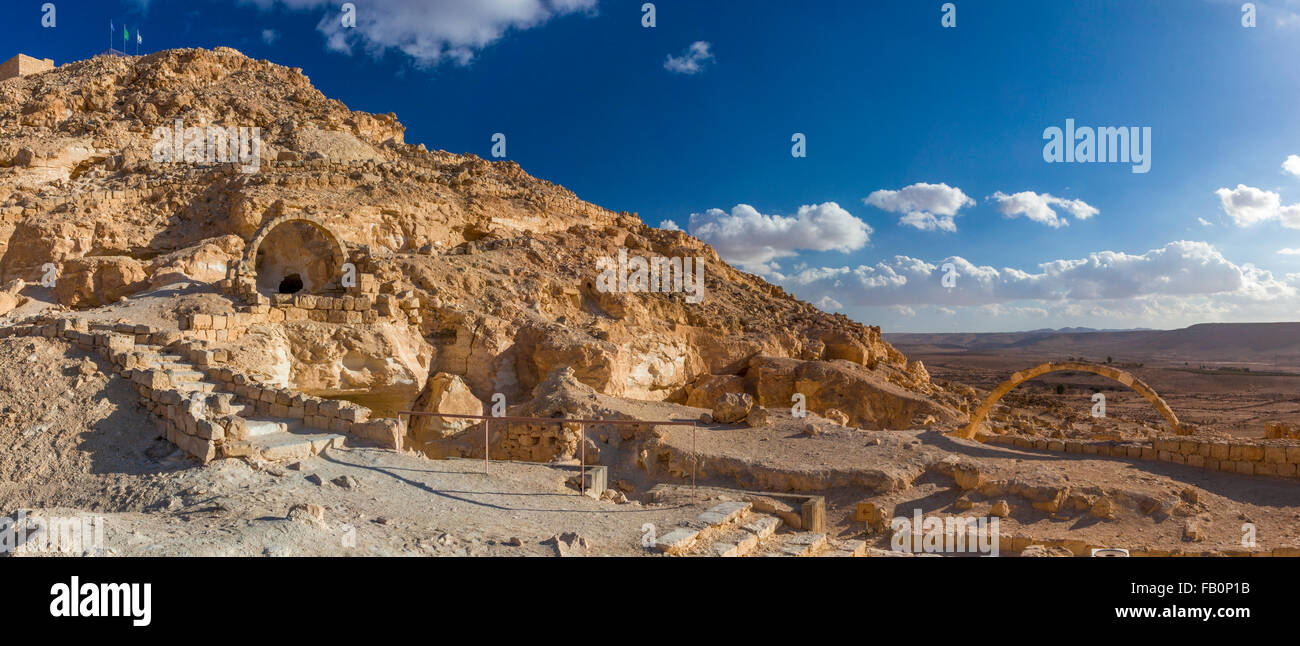 Römische Ruinen entlang der alten Weihrauchstrasse im Negev Wüste Advat, Israel Stockfoto