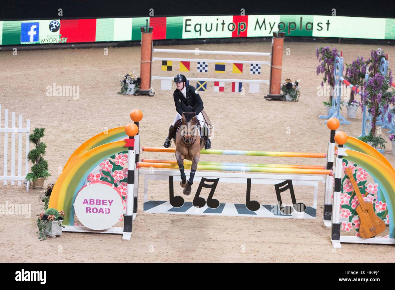 Liverpool International Horse Show, Januar 2016, Vereinigtes Königreich. George Whitaker auf Gipsy Boy Stockfoto