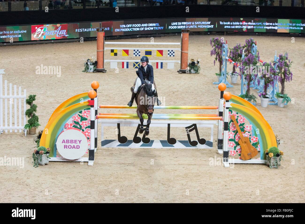 Liverpool International Horse Show, Januar 2016, Vereinigtes Königreich.  Abbe Burchmore-Eames auf Wildandri E Stockfoto