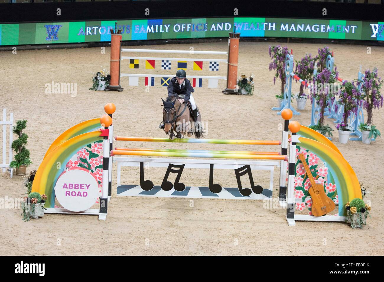 Liverpool International Horse Show, Januar 2016, Vereinigtes Königreich. Joseph Davison auf Vennoot Stockfoto