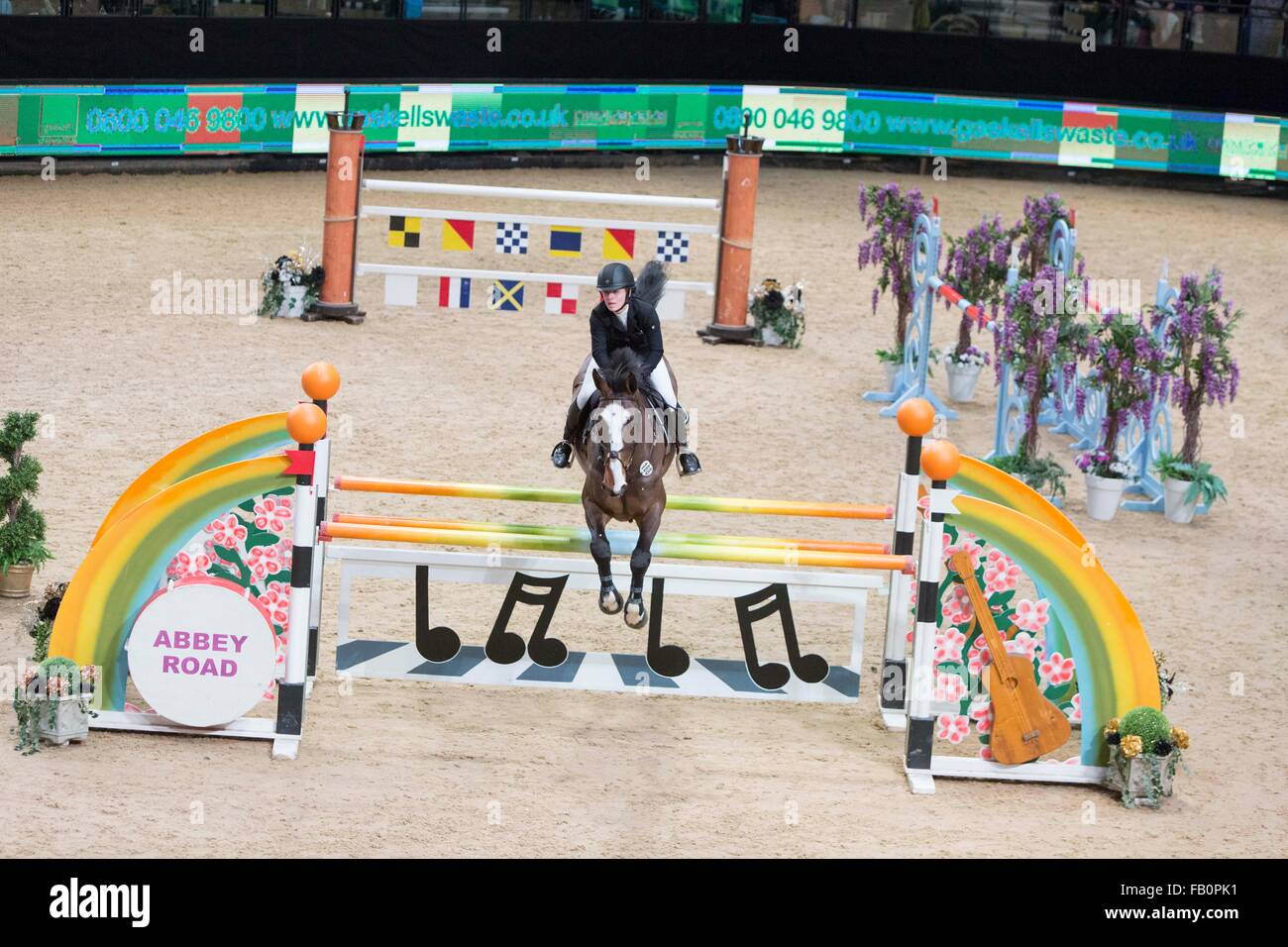 Liverpool International Horse Show, Januar 2016, Vereinigtes Königreich. Pippa Allen auf Hope Springs Stockfoto