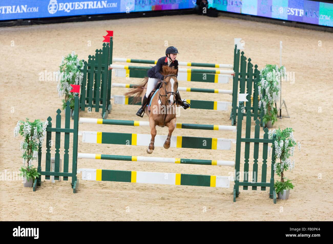 Liverpool International Horse Show, Januar 2016, Vereinigtes Königreich.  Kerry Brennan auf Wellington M Stockfoto