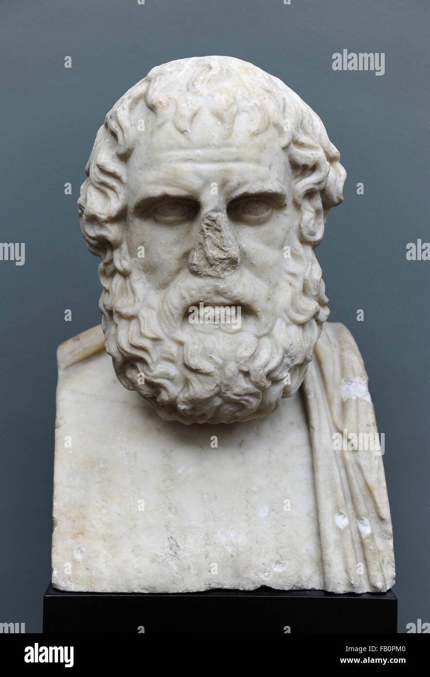 Euripides (480-406 v. Chr.). War ein Tragöde des klassischen Athen. Büste. Römische Kopie eines griechischen Originals (270 BC). Ny Carlsberg Glyptotek Museum. Kopenhagen. Dänemark Stockfoto
