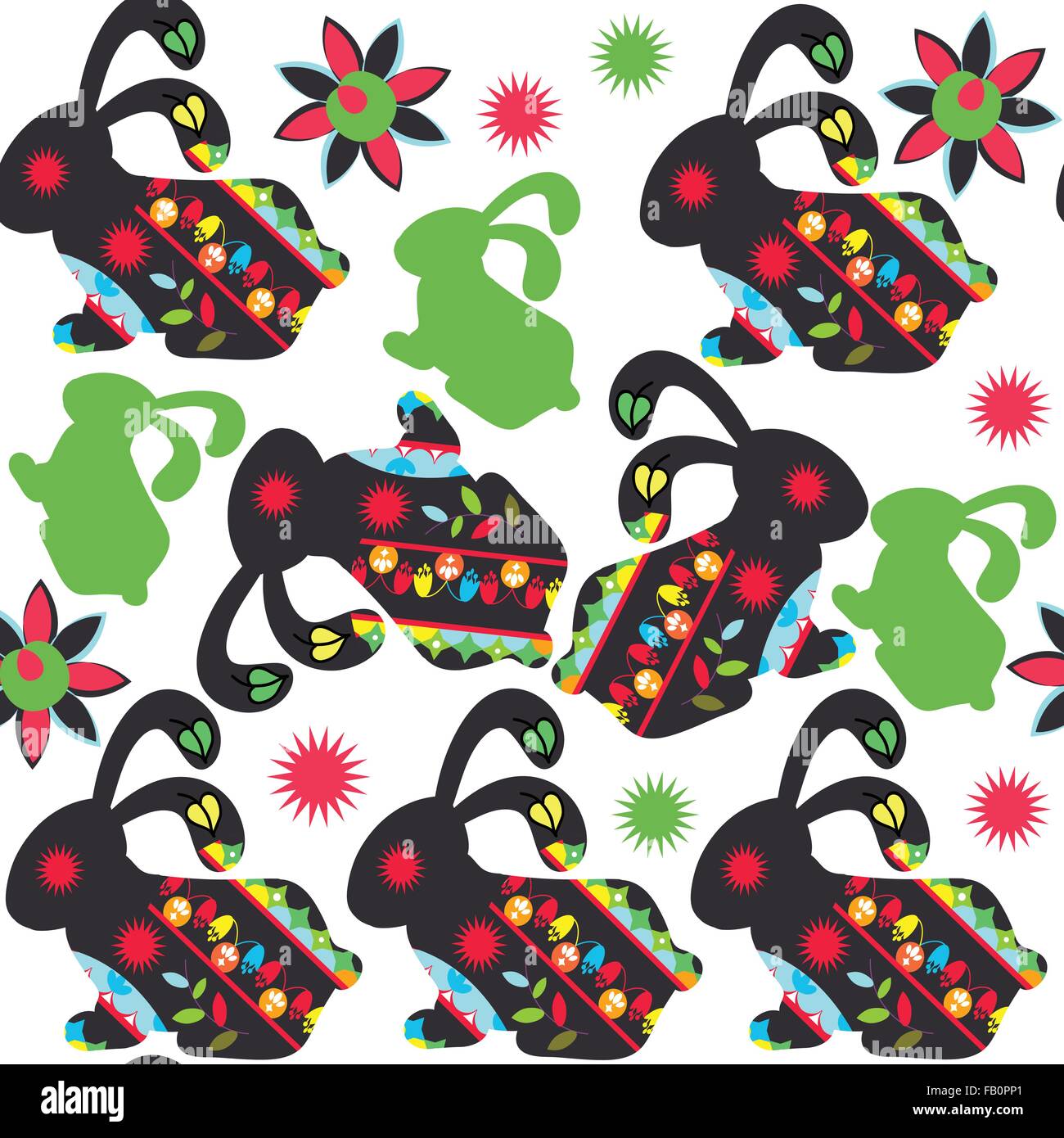 Cartoon Musterdesign mit niedlichen Bunnyes und nahtlose Muster im Swatch-Menü, Vektor-illustration Stock Vektor