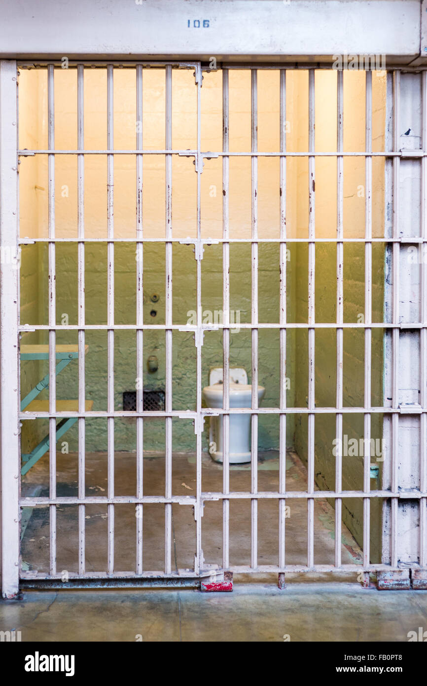 Zelle im Gefängnis Alcatraz Insel Stockfoto