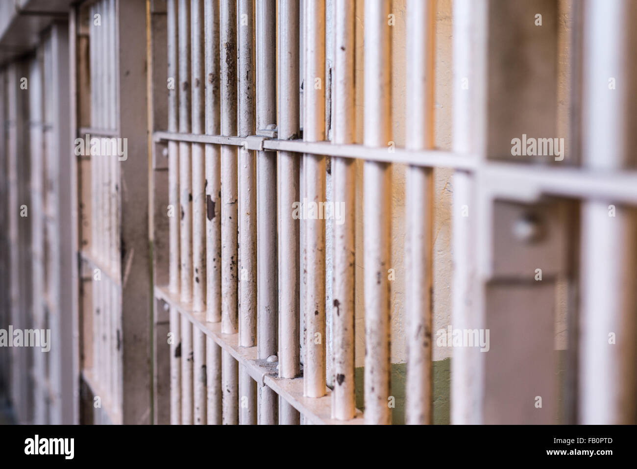 Bars in einer Zelle im Gefängnis Alcatraz Stockfoto