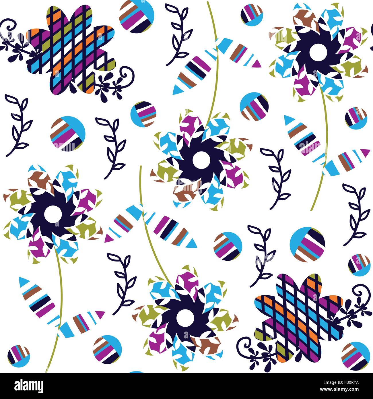 Nahtlose bunten Blumenmuster in dunklen Farben und nahtlose Muster im Swatch-Menü, Vektor-Illustrationen Stock Vektor