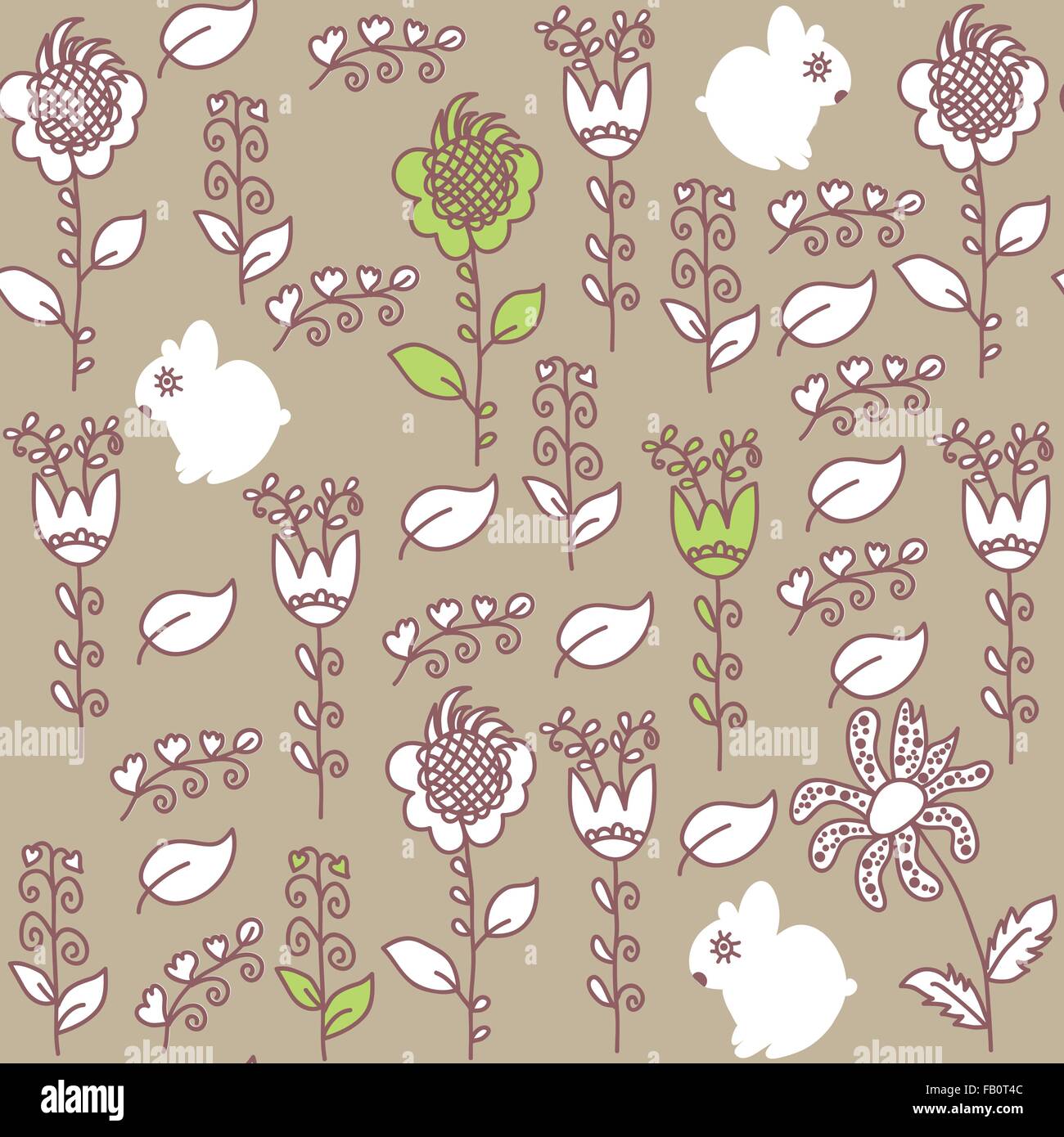 Sanfte Musterdesign mit Kaninchen und nahtlose Muster im Swatch-Menü, Vektor-Illustration. Niedliche Textur Stock Vektor