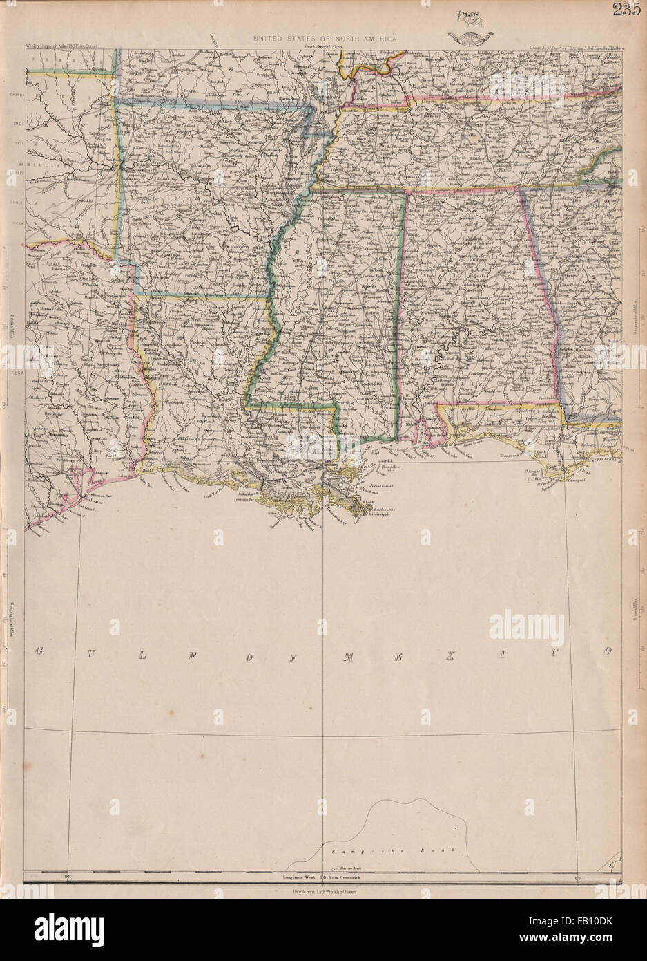 DEEP SOUTH USA. Louisiana-Alabama-Mississippi Tennessee AR. ETTLING, 1862-Karte Stockfoto