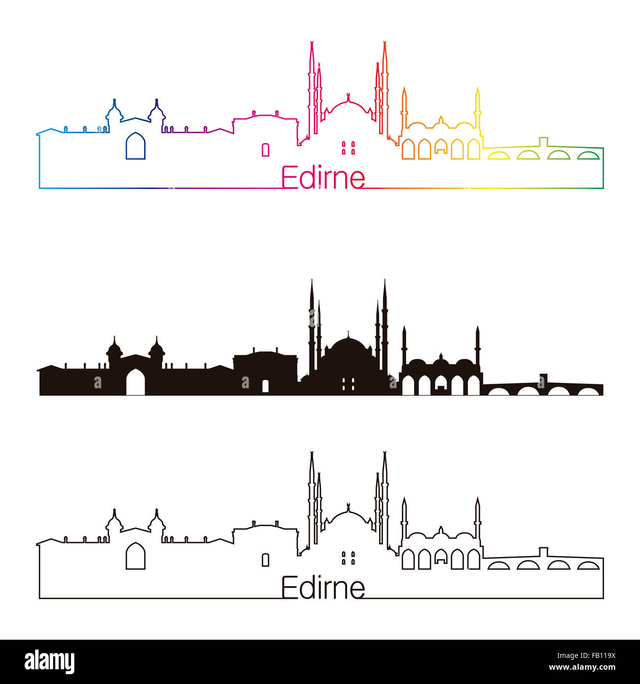 Edirne Skyline linearen Stil mit Regenbogen in bearbeitbare Vektordatei Stockfoto