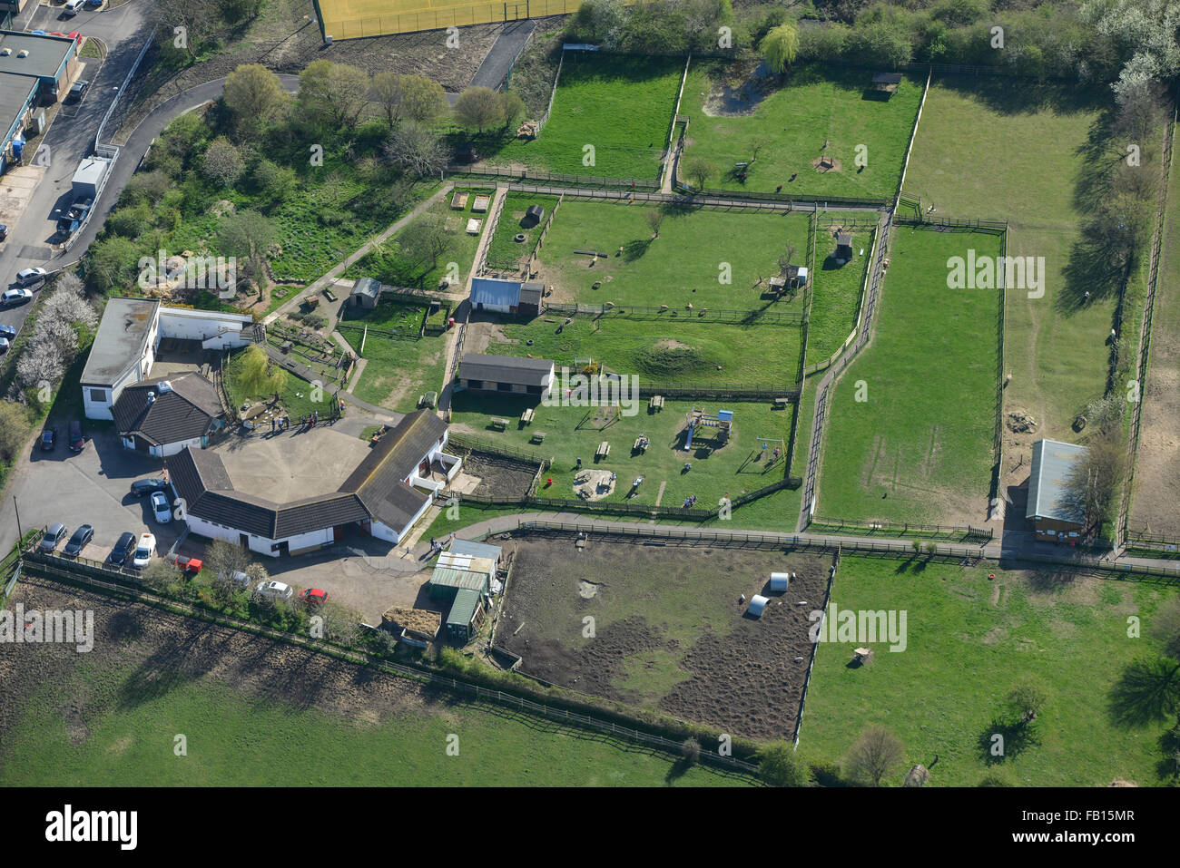 Eine Luftaufnahme von einem Stadtbauernhof in Leicester, East Midlands Stockfoto