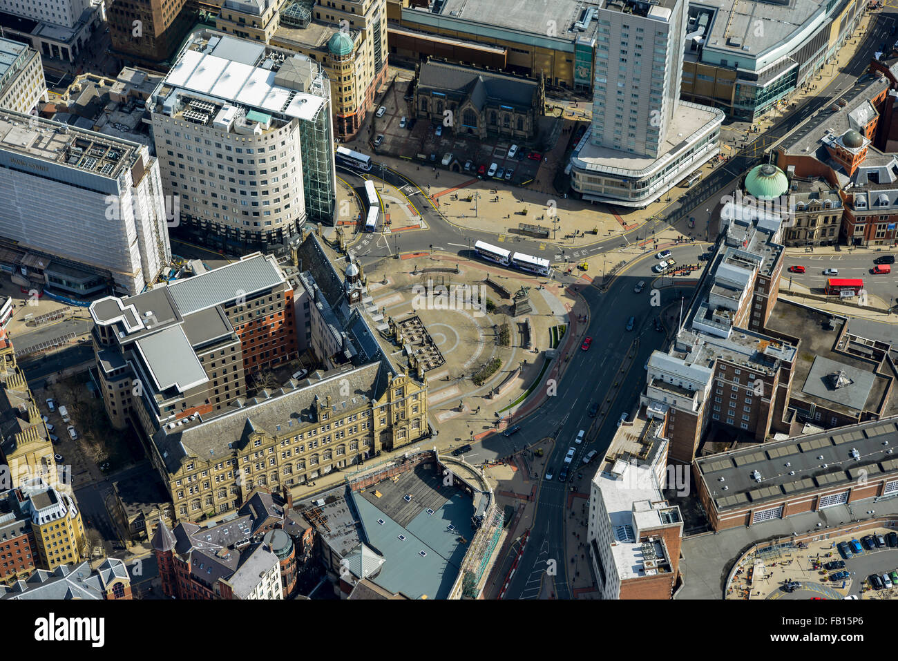 Eine Luftaufnahme des City Square im Stadtzentrum von Leeds, West Yorkshire Stockfoto
