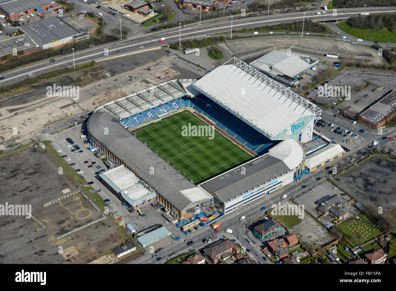 Eine Luftaufnahme des Elland Road, Heimat des Leeds United FC Stockfoto