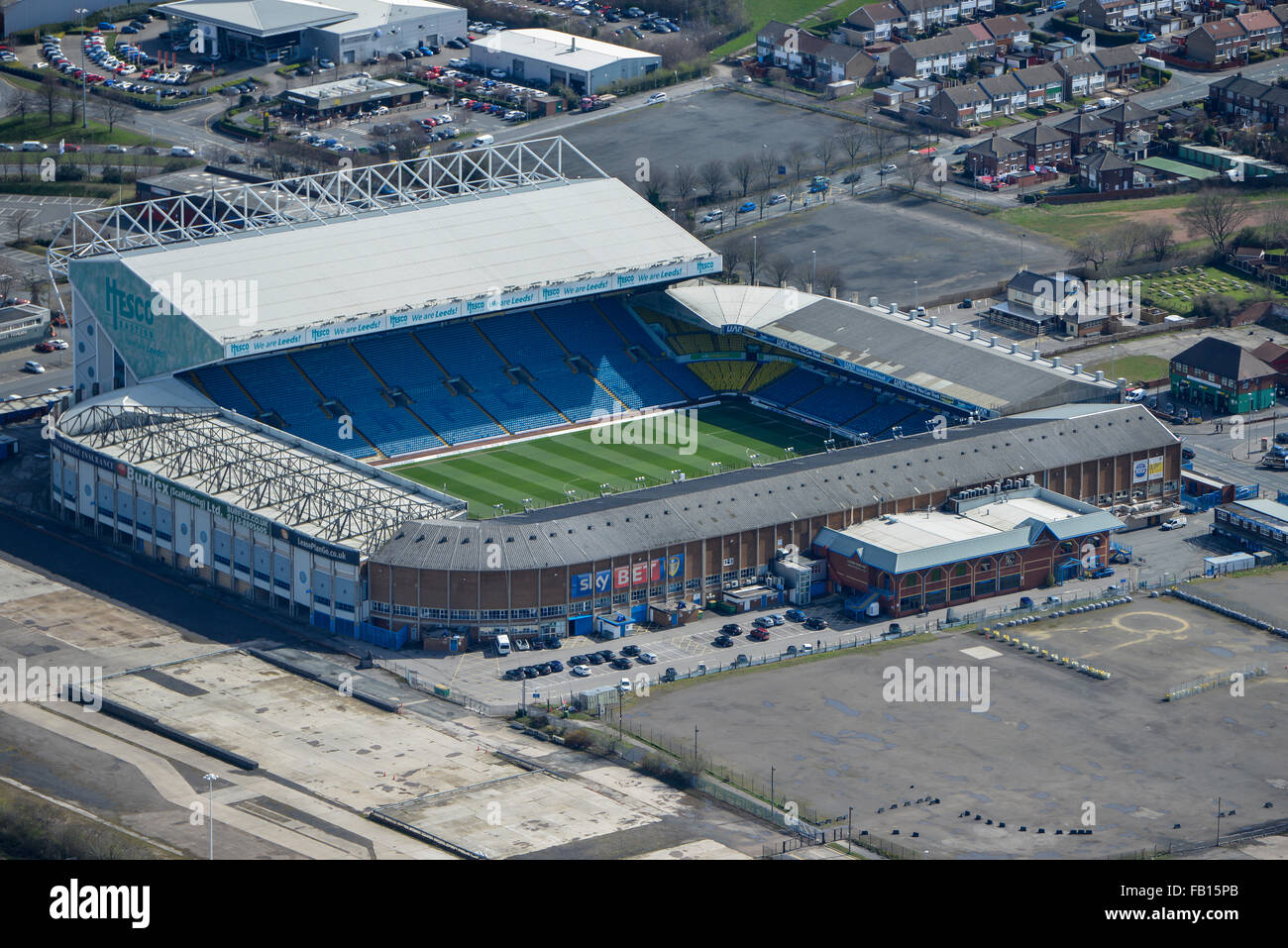 Eine Luftaufnahme des Elland Road, Heimat des Leeds United FC Stockfoto