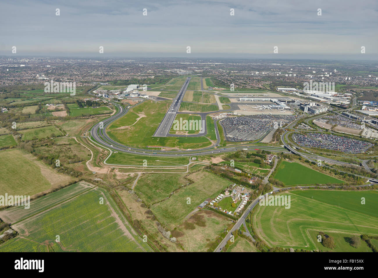 Eine Luftaufnahme des Flughafen Birmingham und Umgebung Stockfoto