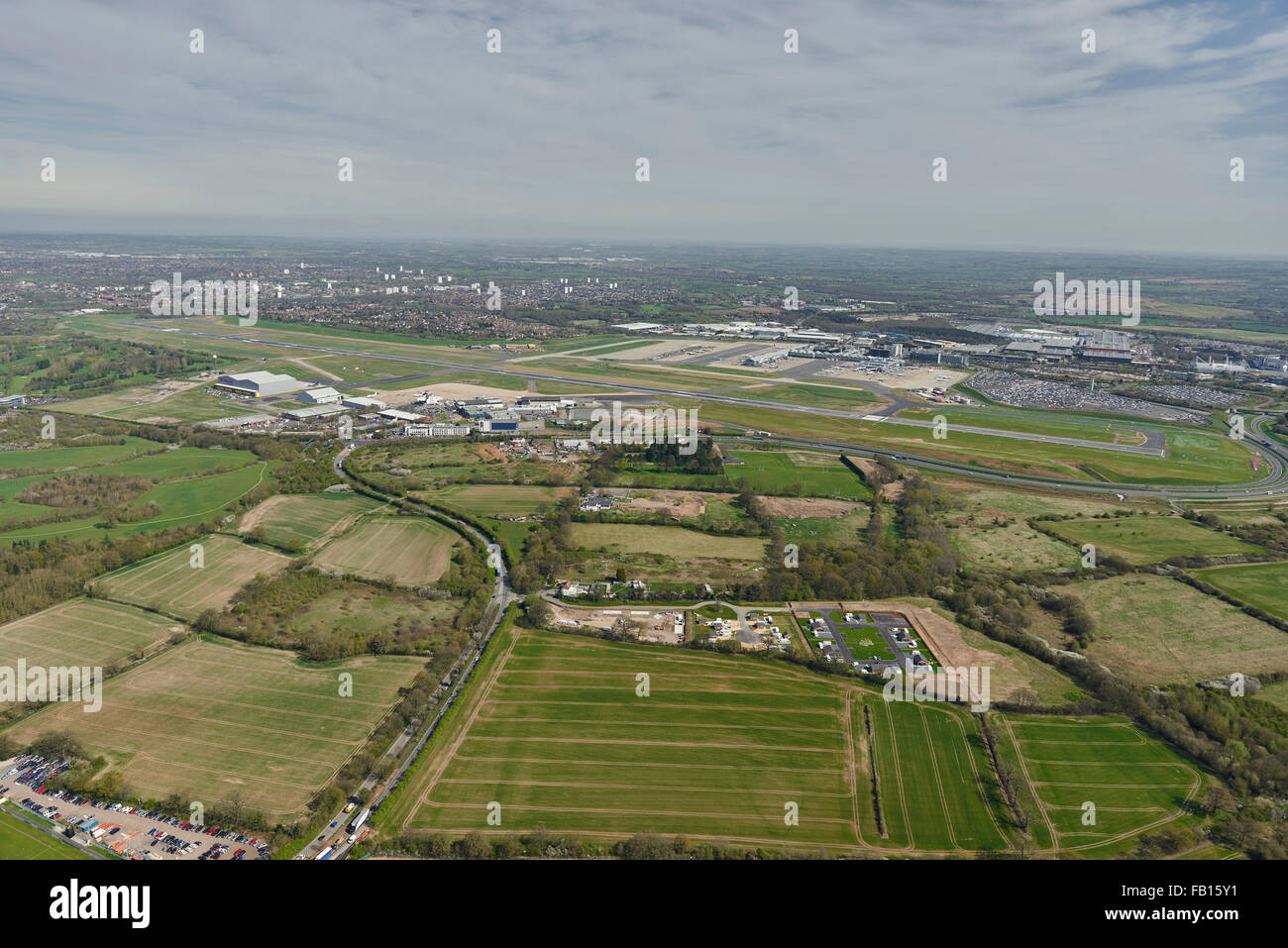 Eine Luftaufnahme des Flughafen Birmingham und Umgebung Stockfoto