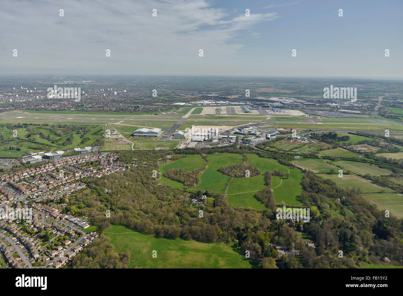 Eine Luftaufnahme des Flughafen Birmingham und Umgebung Stockfoto