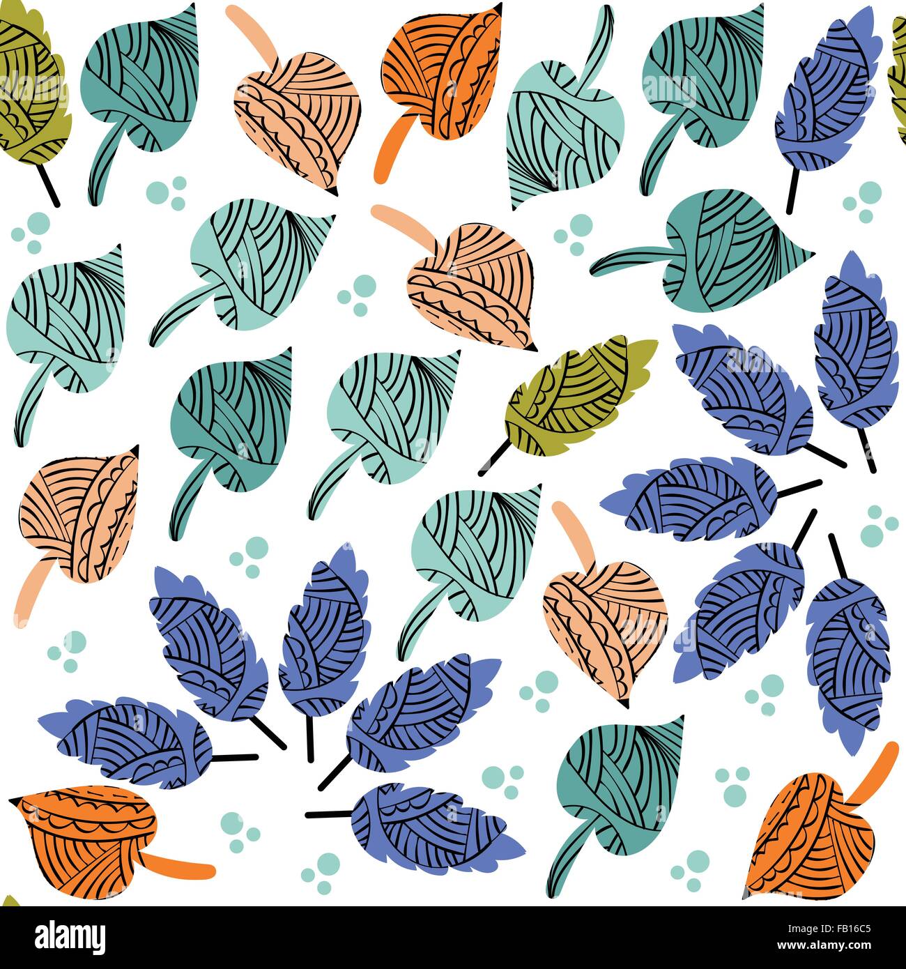 Niedliche bunte nahtlose Blattmuster und nahtlose Muster im Swatch-Menü, Vektor-Bild Stock Vektor