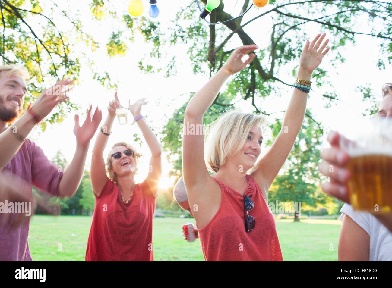 Erwachsene Freunde tanzen auf sunset Party im park Stockfoto