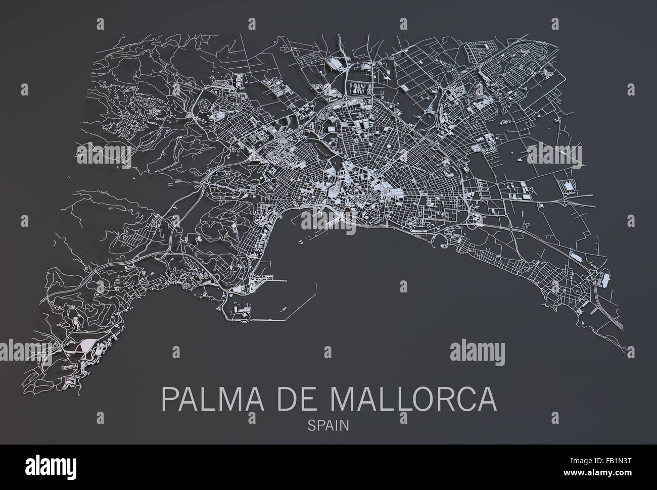 Palma De Mallorca, Satelliten-Ansicht, Map, Balearen, Spanien Stockfoto