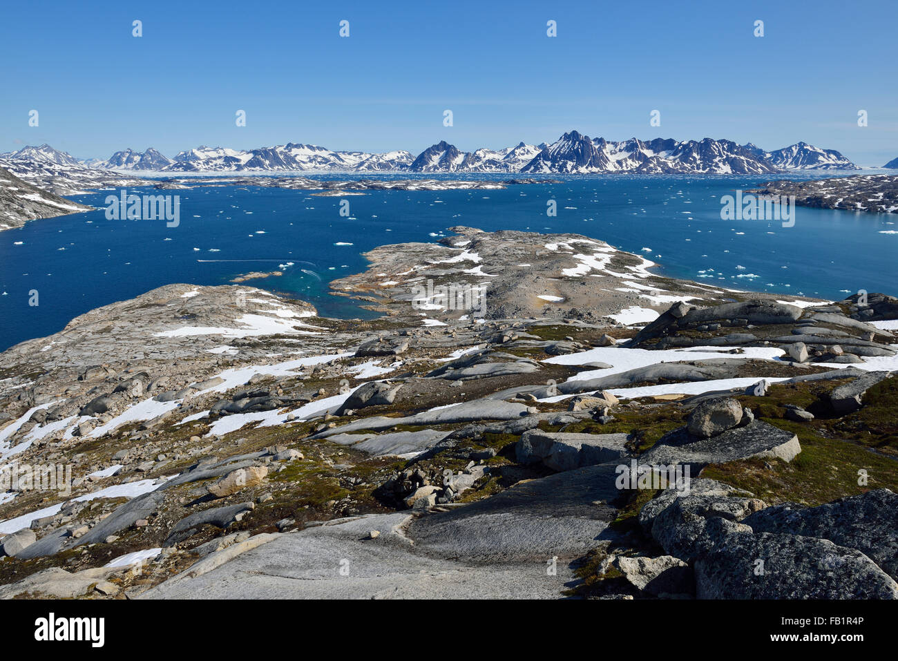 Blick auf Grönland Kalaallit, Ostgrönland, Ammassalik Fjord, Grönland Stockfoto